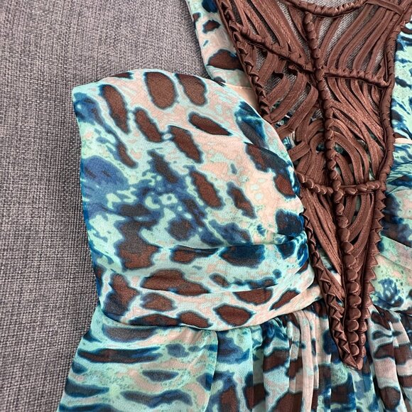 Boston Proper Halter Top Figure Flattering Animal Print Lined Padded Turquoise B - Picture 6 of 16